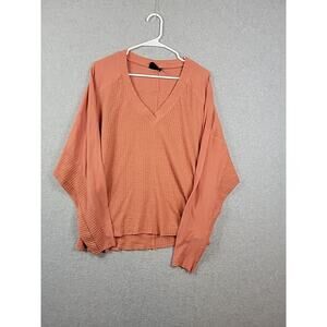 Out From Under Urban Outfitters Orange LS V Neck T Shirt Women's M Stretch
